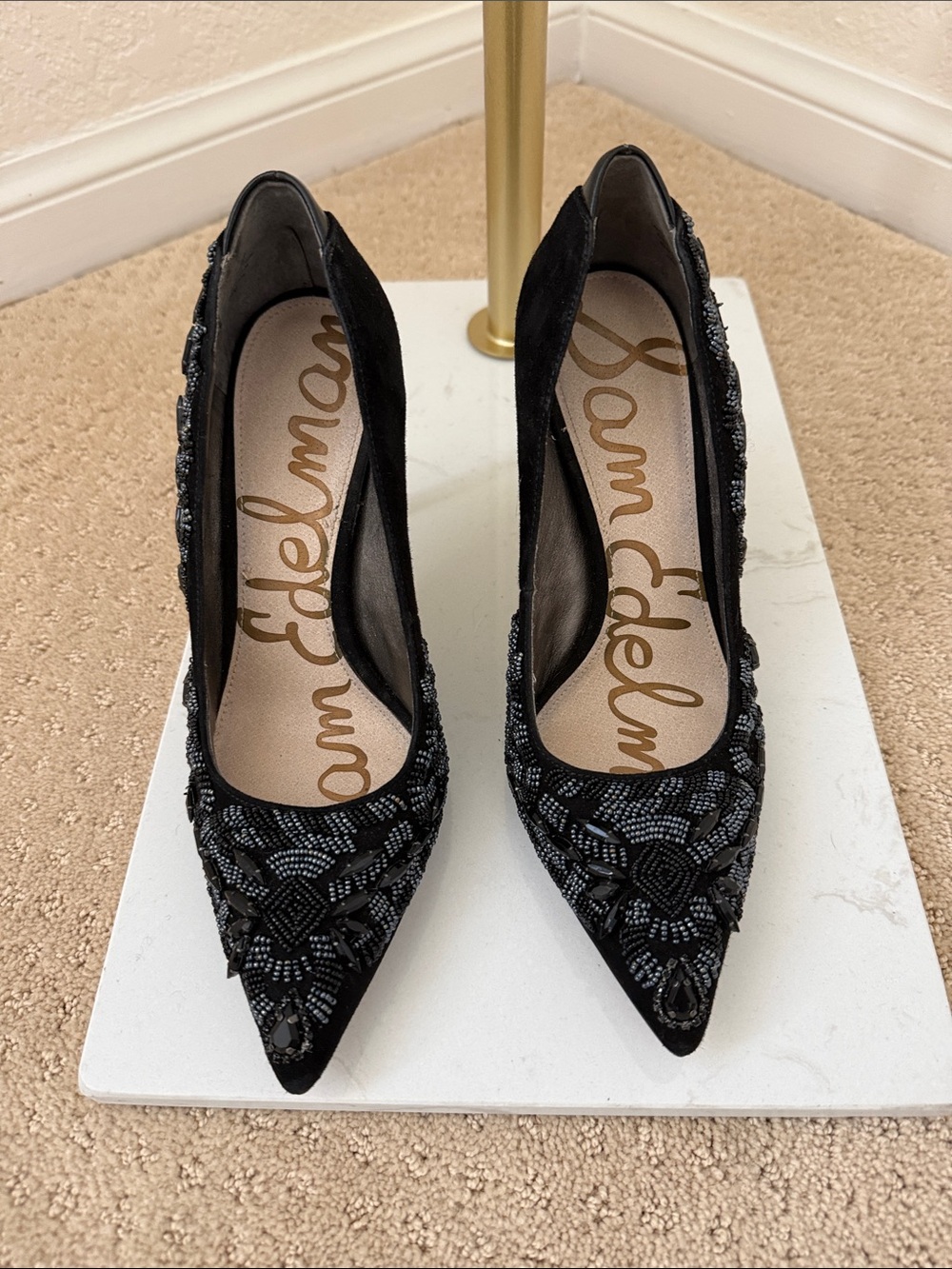 Sam Edelman Dani Black Suede Beaded Pumps